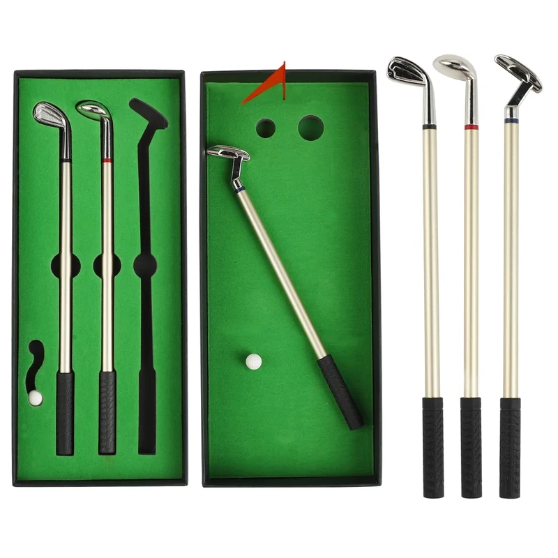 Minigolf - Golf Geschenke für Männer - Fidget Pen, Golf Pen Set, 3 Golfschläger Kugelschreiber, Mini Desktop Spiele, Lustiges Fidget Spielzeug, Ideal für Feiertage, Bürogeschenke und Golf-Fans