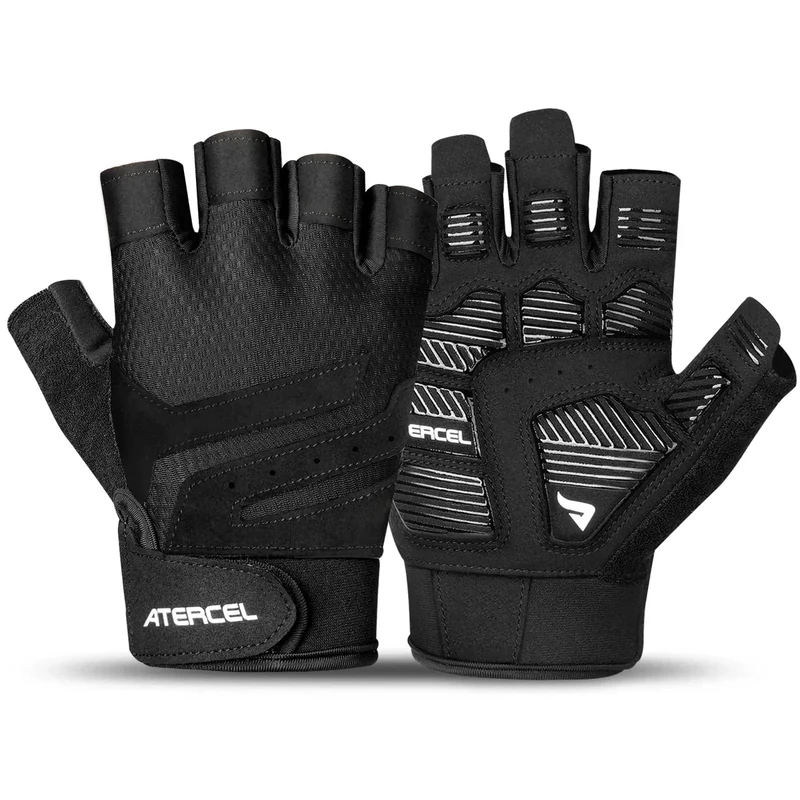 ATERCEL Fitness Handschuhe für Damen & Herren, rutschfeste Trainingshandschuhe für Krafttraining, Gewichtheben & Workouts, Atmungsaktiv & Leicht, Schwarz