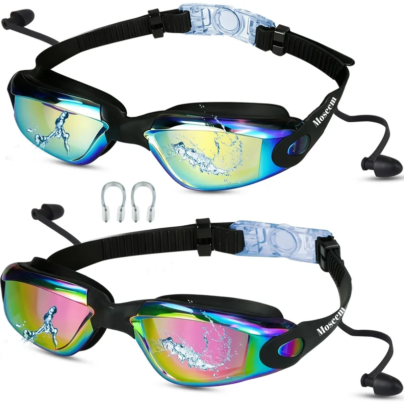 Moseem Schwimmbrille Kinder, 2 Stück taucherbrille Kinder 10 Jahre und Erwachsene,Schwimmbrille für Herren Damen,Anti-Fog,Kein Auslaufen(Spiegel Aqua&Spiegel Rosa)
