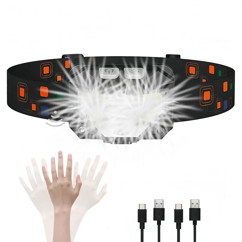 XWGKLN 1Pcs Stirnlampe LED Wiederaufladbar, 1200 Lumen Superhell Mini Bewegung Kopflampe mit 6 Lichtmodi IPX4 Wasserdicht Leicht stirnlampen für Joggen Camping Angeln