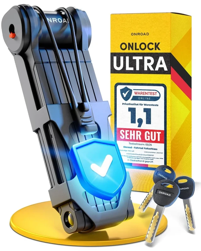 ONROAD Faltschloss Fahrrad Onlock Ultra 120cm diebstahlsicher – Fahrradschloss hohe Sicherheit - Robustes & schweres Fahrradschloss Faltschloss mit Halterung – Fahrad Schloß Ideal für E-Bike