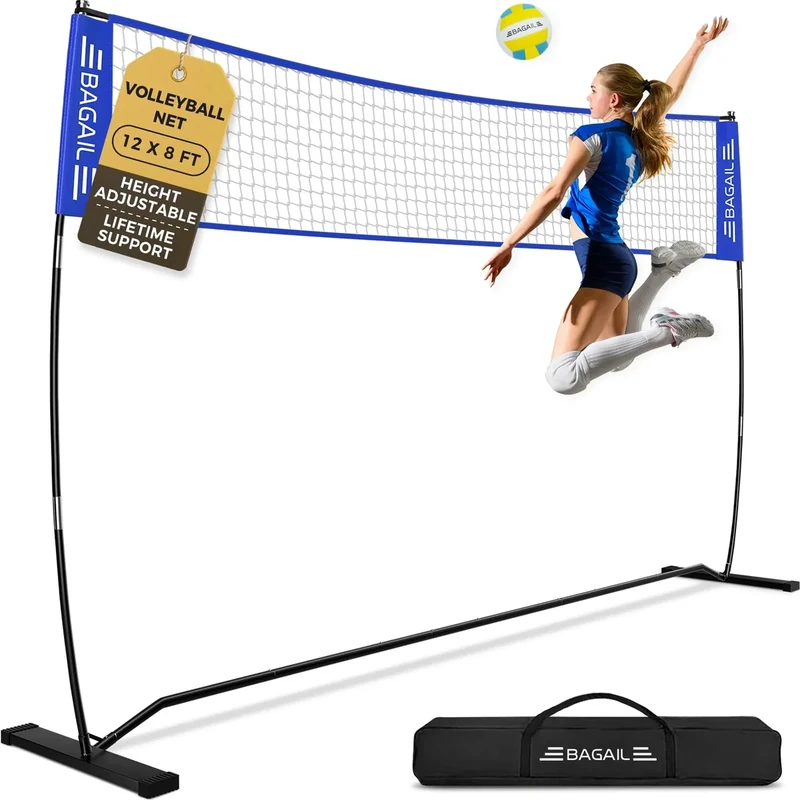 BAGAIL Volleyballnetz, 3.6m Volleyballnetz für den Garten - Verstellbare Höhe, Heavy-Duty-Rahmen, Freistehendes Design - Tragbares Outdoor/Indoor-Volleyball-Set mit Tragetasche, Blau