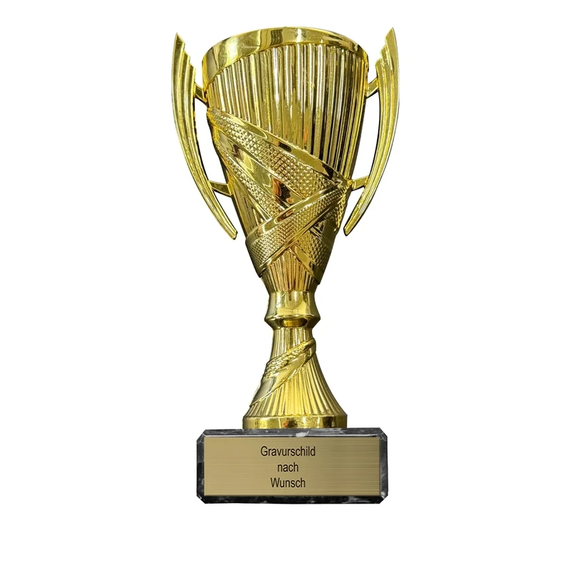 pokal-fabrik.de - Pokal mit Gravur Wunschtext in Gold - personalisierte Auszeichnung - 15,5 cm inkl. Marmorsockel - Geschenk-Trophäe - Pokal Kinder