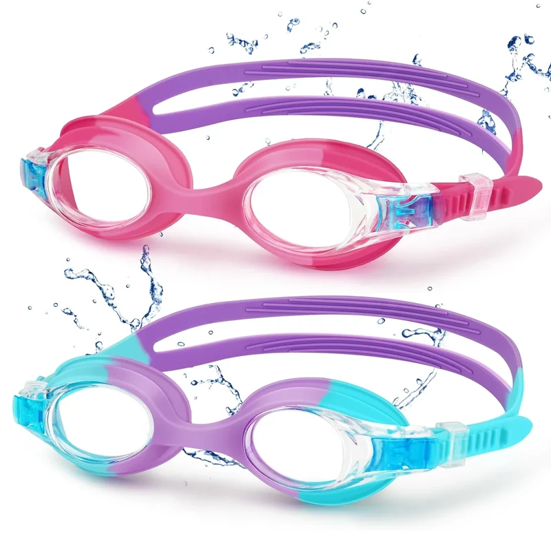 Starweh Schwimmbrille, Kinderschwimmbrille mit Anti-Fog-Linse, wasserdichte Schwimmbrille, weiche Silikon-Schwimmbrille mit tragbarer Tasche für 3-14 Jahre (Hellblau+Hellviolett)
