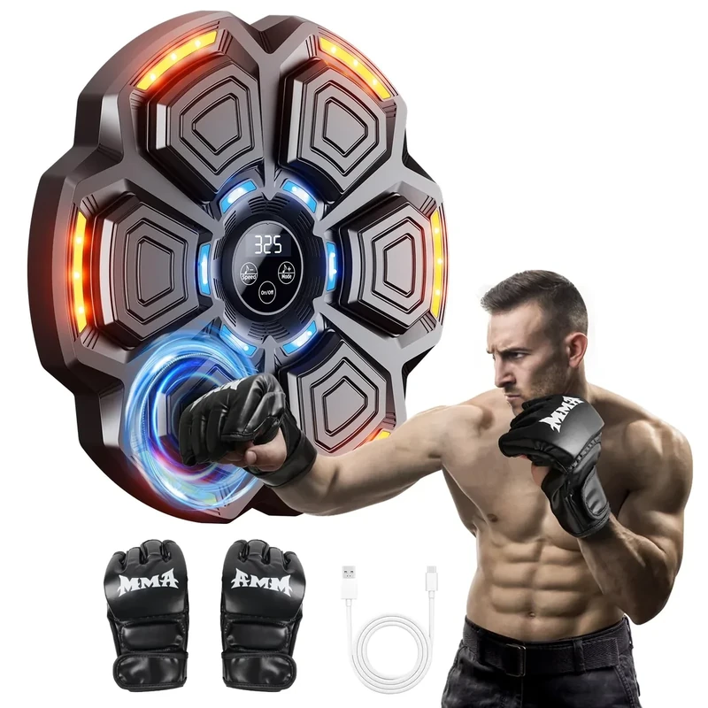 CRECAD Music Boxing Machine für Erwachsene - Bluetooth Elektronische Boxmaschine mit Musik Boxen mit Boxhandschuhen - LED Licht Musikboxing Maschine mit 9 Geschwindigkeitsmodi und Zählmodus
