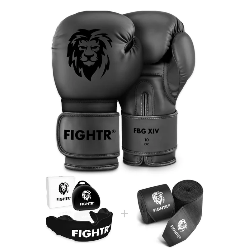 FIGHTR® Starter Set Boxen | Set aus Boxhandschuhe Boxbandagen Mundschutz für Boxen, MMA, Muay Thai & Kickboxen | Größen 8-16 oz, inkl. Tragetasche (16 oz)