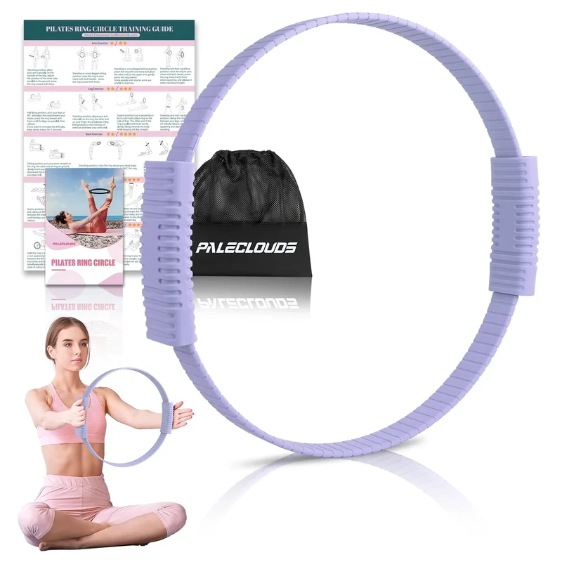 Pilates Ring, 34.5cm Silicone Pilates Magic Circle mit Doppelten Rutschfesten Griffen, Training Poster & Tragbarer Tasche, Pilates Ring Übungen für Beine Arme & Oberschenkel Gewichtsverlust für Frauen