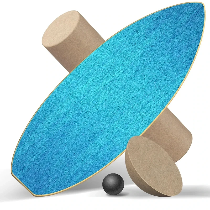 Healfith Balance Board Erwachsene,Gleichgewichtstraining - Balance Board Holz,Oberflächenbehandlung gegen Rutschen inklusive Rolle,inkl. Rolle, Halbkugel und Balance Ball (Blau)