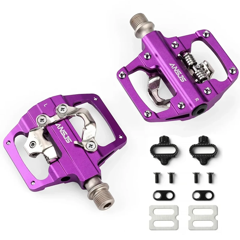 Mountainbike-Pedale für Mountainbike, flache Plattform, kompatibel mit SPD-Mountainbike, Doppelfunktion, versiegelt, clipless Aluminium, 9/16 Zoll Pedale mit Stollen für Straße, MTB, Mountainbikes