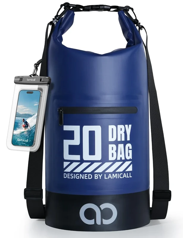 Lamicall Wasserdichter Dry Bag mit Handytasche, schwimmender Roll-Top-Rucksack, 20 l, Blau