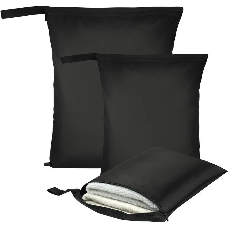 AOOSA 3 Stück Nasstasche, Schwarz Wetbag Schwimmsachen, wasserdichte Wet Bag mit Reißverschluss, Wiederverwendbar Nassbeutel für Badebekleidung, Sportkleidung, Schmutzige Kleidung