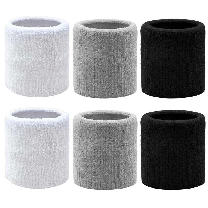 Flintronic 6 Stück Schweißbänder Handgelenk, Saugfähige Handgelenk Schweißbänder für Damen & Herren，Fitness Arm Schweißband，Sport Schweißband Armband Weiche Baumwolle für Handball Fußball Tennis