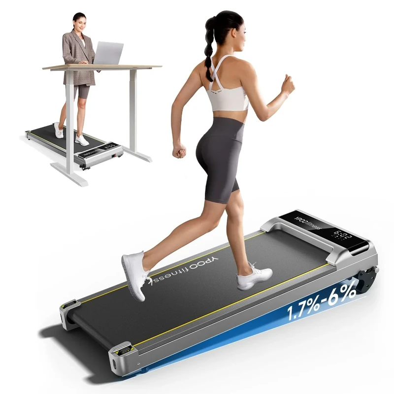 YPOO Laufband Zuhause Klappbar mit Steigung, 140kg Walking Pad Leise für Zuhause Büro, 0.8-8km/h Laufband Schreibtisch mit Neigung, Walkingpad Incline mit Griff/LED-Anzeige/Fernbedienung/APP