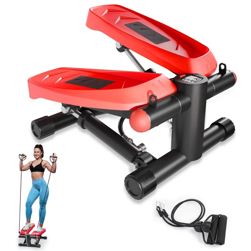 Steppers für das Training zu Hause, luftbetriebene Mini-Stepper mit Widerstandsbändern für Heim-Fitness, 150 kg Tragkraft, super leise Treppenstufen mit LCD-Monitor