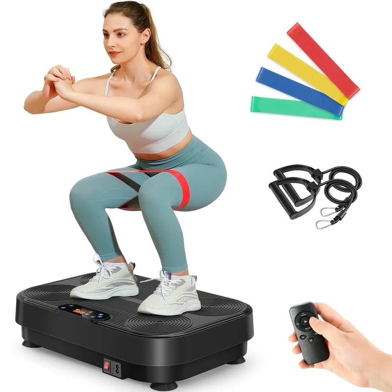 THERUN Vibrationsplatte, Rüttelplatte für Zuhause mit 99 Vibrationsstufen, Fitnessgerät für Muskelaufbau, Fettverbrennung & Ganzkörpertraining, inklusive 4 Fitnessbänder