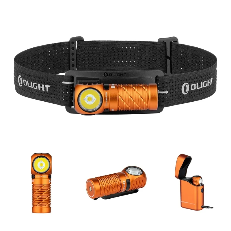 OLIGHT Perun 3 Mini Kit LED Stirnlampe 1250 Lumen wiederaufladbare Kopflampe mit 5000 mAh Ladecase, 60 Tage Akkulaufzeit, 5 Weißlicht- & 3 Rotlicht-Modi, Ideal für Camping, Angeln, Notfall Orange
