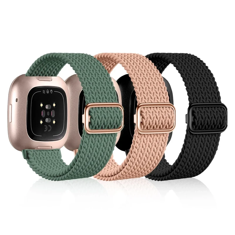 OFFCUP 3 Stück Elastisch Nylon Armband Kompatibel mit Fitbit Versa 3/ Versa 4/ Fitbit Sense/Sense 2 Weiches Band Uhrenarmband Sports Watch Armbänder für Damen Herren Nylon Band Ersatzband