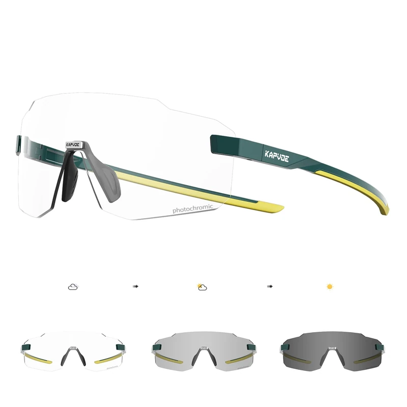 KAPVOE Photochromatische Selbsttönend Fahrradbrille für Herren Damen Klar Rennrad Brille MTB Sportbrille Radbrille UV400 Schutz Randlose Transprante Gläser für Outdoorsports K341