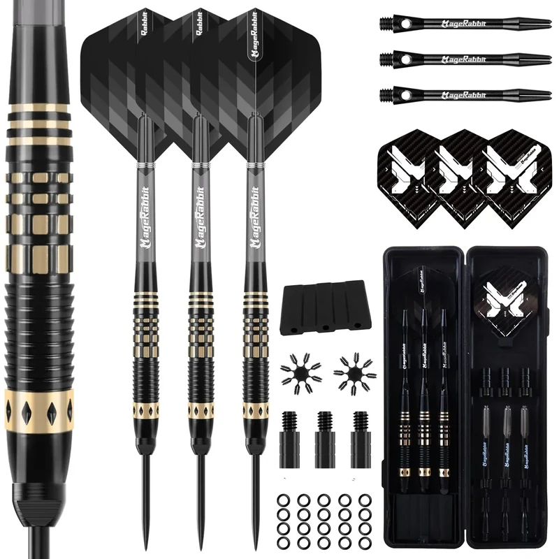 MageRabbit Dartpfeile mit Metallspitze 3pcs,Stahlspitzen-Dartpfeile-Set, 21g Steeldarts+ Aluminium Schaft mit Flights+Dart Zubehör,Stahlspitzen-Set,Hochwertige Dartgeschenke