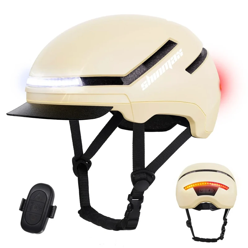 Bike Helmet with Turn Signal Light - Shinmax Bicycle Helmet with Front & Rechargeable Rear Light, Detachable Visor, Cycling for Adult Men Women Perfect for Commuter MTB Scooter E-Bike City Road