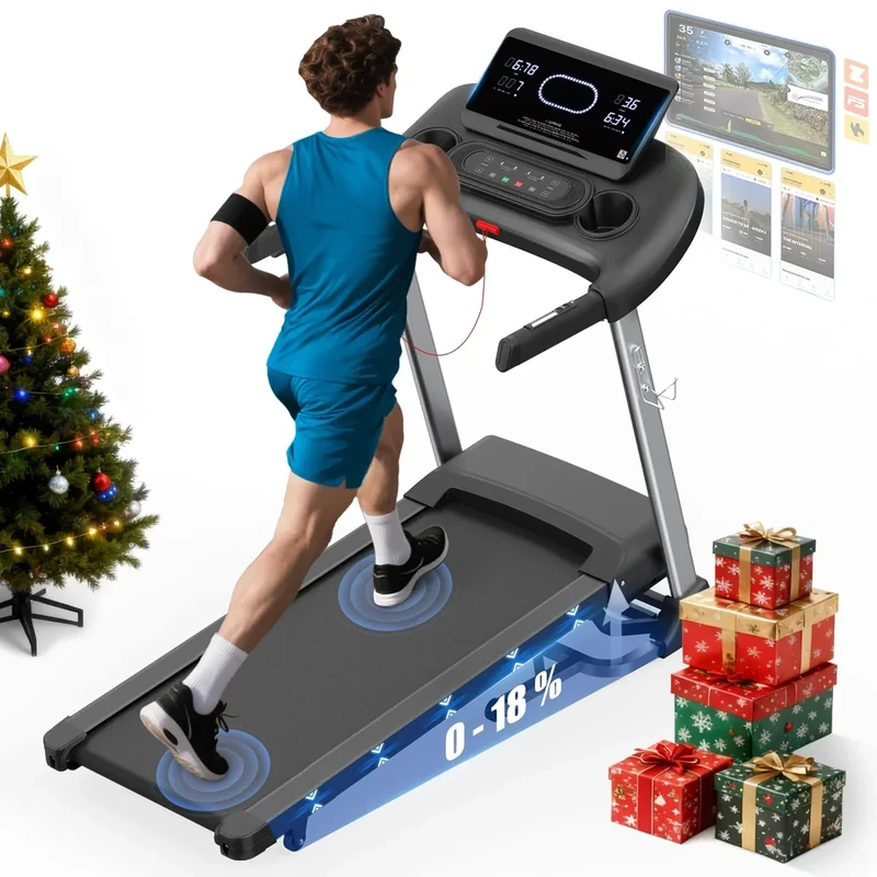 Kitopa Laufband für Zuhause, Treadmill bis 7PS und 20KM/H(12 MP/H), Profi Große Lauffläche Laufband mit 18 Steigung, Laufbander Klappbar mit interaktivem LCD-Display & Bluetooth, Laufbander bis 180KG