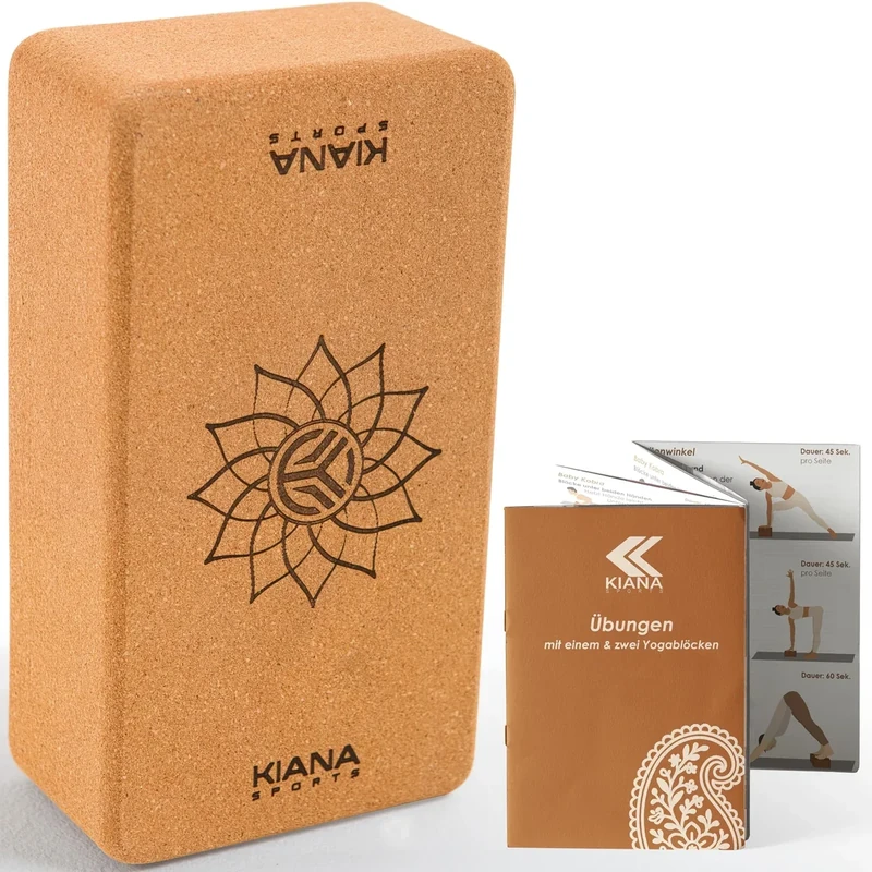 KIANA SPORTS® Yoga Block in Deutschland Entwickelt – Ergonomische & Griffige Yogablöcke – Rutschfeste Pilates Blöcke für Dehnung & Balance – Einzeln oder im 2er-Set – Yoga Zubehör aus Naturkork