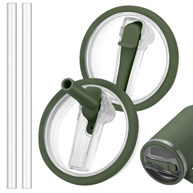 WISYOK 2 Stück Stanley Cup Deckel Auslaufsicher, 40oz Deckel Stanley Cup Dicht mit 2 Strohhalme Tritan Material, Wiederverwendbarer Ersatzdeckel für Stanley Cup Zubehör (Grün)
