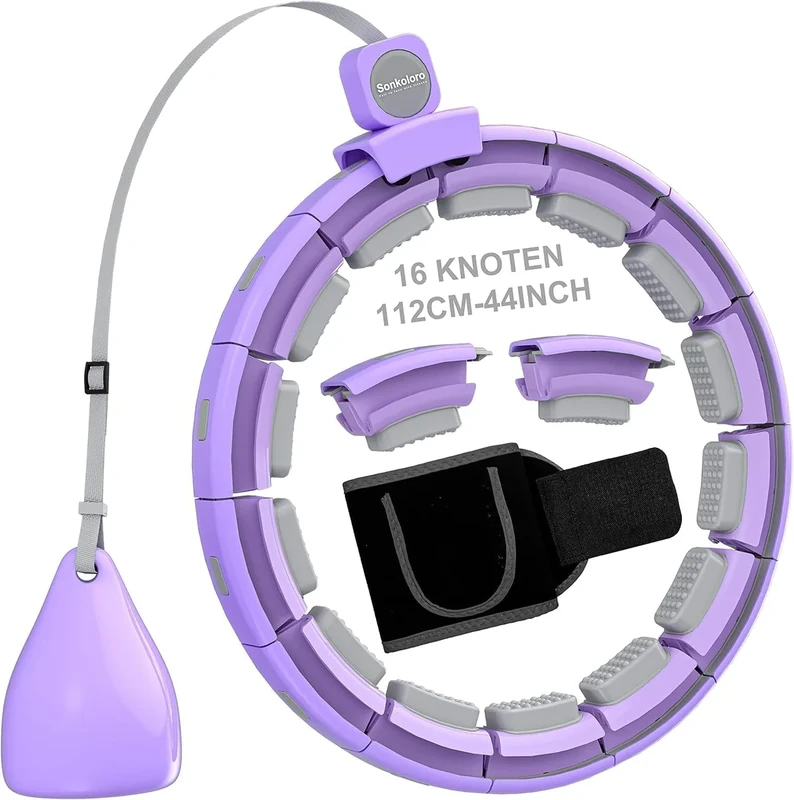 Sonkoloro Smart Hoop Reifen Erwachsene und Anfänger, Hullahub Reifen zum Abnehmen，Smart Hoop Leise Fitness Hoop mit Gewicht, Zähler und Noppen (helllila-keinen Zähler)