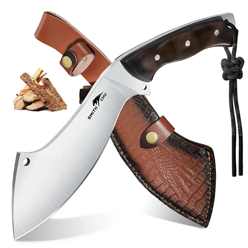 SMITH CHU Outdoor Messer Feststehende Klinge mit Scheide, Full Tang Survival messer mit Holzgriff, Großes Gürtelmesser, 9Cr18MoV Stahl Scharfes Jagdmesser, Geschenk für Männer