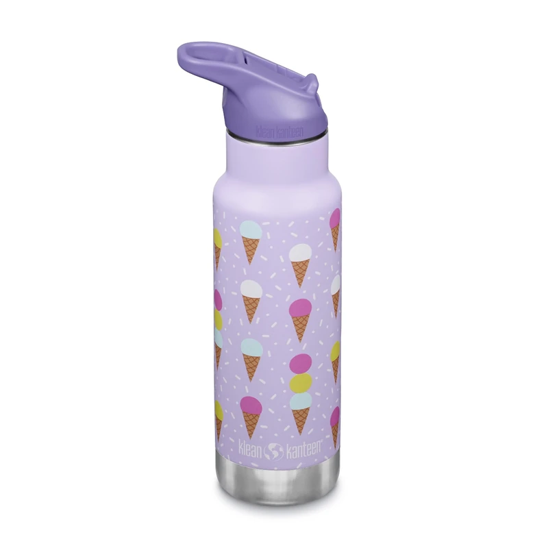 KLEAN KANTEEN Kinder Isolierflasche, 355ml, Edelstahl, Sport Cap mit Trinkhalm, Lila/Eiscremefarben