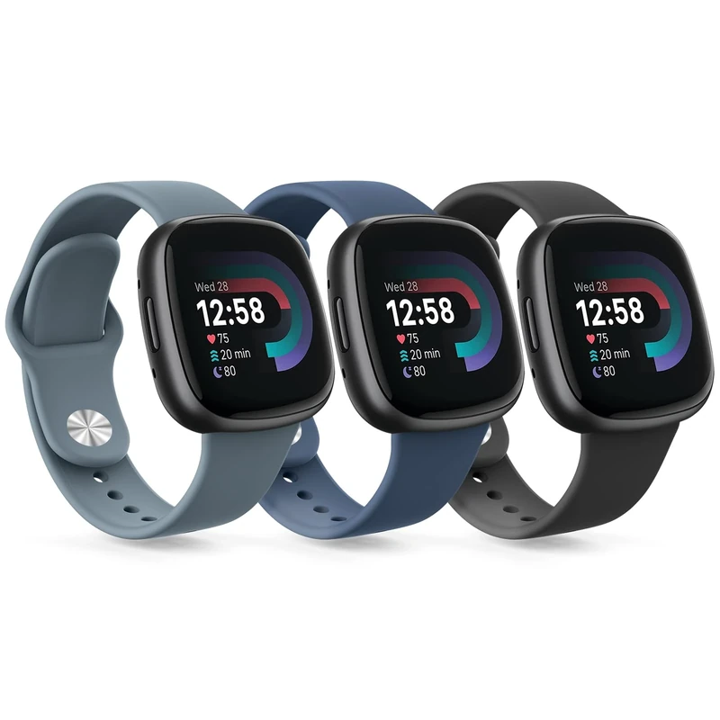 Vancle 3 Stück Kompatibel mit Fitbit Versa 4 Armband/Fitbit Versa 3 Armband/Fitbit Sense 2 / Fitbit Sense Uhrenarmband, Silikon Armbänder, Wasserdichtes Sport Ersatzarmband
