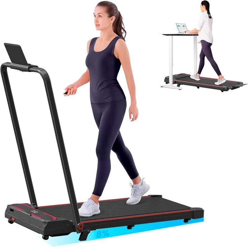 Laufband für Zuhause mit Neigung, 2 in 1 Walking Pad, Klappbar Laufband mit Steigung, 2.5HP Under Desk Schreibtisch Treadmill für Zuhause & Büro, Fernbedienung, Keine Installation (Rot)