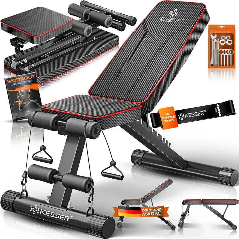 KESSER® Klappbare Hantelbank Multifunktionale Trainingsbank mit Rückenlehne 500kg Belastbarkeit | verstellbare Bank Fitnessgerät zum Bankdrücken | Ganzkörpertraining Schrägbank für Fitness & Training