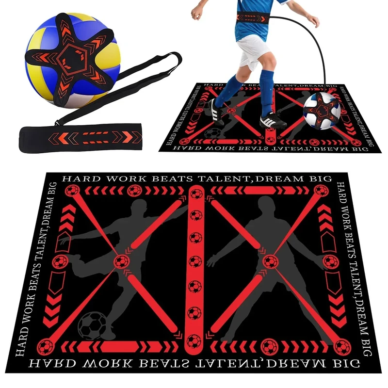 Lafisun Fussball Matte Ballkontrolle, Fußballmatte mit Fussballtrainer, Rutschfest Silent Fussballmatte Training, Stoßdämpfende FußBall Trainingsmatte für Verbesserte Dribbeln Trainingszubehör(Rot)