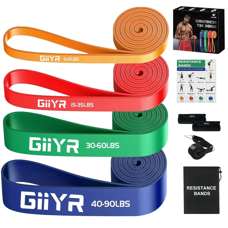 Giiyr fitnessbänder Widerstandsbänder mit 5 Stufen,Resistance Bands für Männer und Frauen,Fitnessband Set Trainingsbänder für Yoga, Pilates, Training,Klimmzughilfe, Krafttraining (4pcs-)