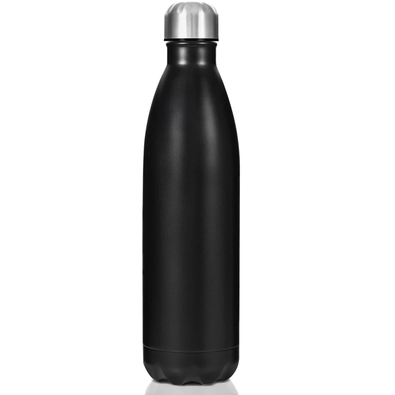 HPLIMEOR Edelstahl Trinkflasche 750ml - Thermosflasche für kalt & warm, kohlensäuregeeignet, auslaufsicher, BPA-frei | Doppelwandige Wasserflasche für Sport, Fitness, Outdoor, Schule, Gym(Schwarz)