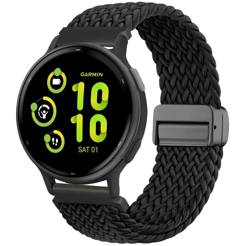 CUNUJIX Geflochtene Armband Ersatz für Garmin Vivoactive 5/Vivoactive 3/Venu 2 Plus/Vivomove 3/HR/Luxe/Style, 20mm Magnetische Dehnbare Nylon Gewebeband für Garmin Forerunner 55/245/645 Herren Damen