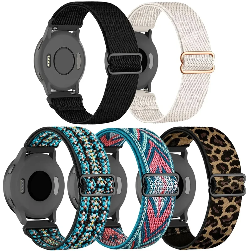 CUNUJIX 5 Stück 18mm Elastisch Nylon Armband Ersatz für Garmin Venu 3S/Venu 2S/ Vivoactive 4S/Vivomove 3S Armband, Dehnbare Loop Gewebe Ersatzband für Garmin Forerunner 255S/265S Damen Herren
