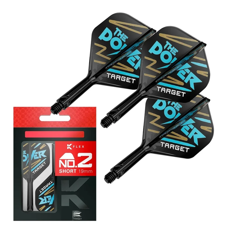 Target Darts Phil Taylor K-Flex-Flight- und -Schaft-System, No. 2 | Packung mit 3 K-Flex-All-in-one-Flights, Player-Edition-Dartzubehör | K-Flex-Dartschaft – Short (19 mm)