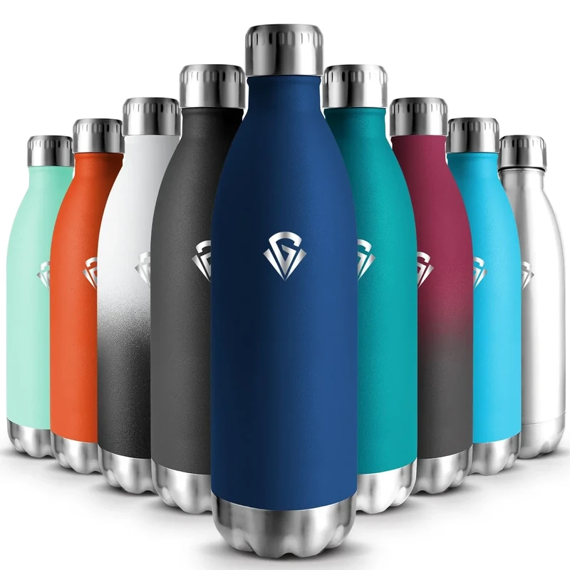 Edelstahl Trinkflasche, 1L Thermosflasche, BPA-Frei, Wasserflasche Sport, Auslaufsicher Wasserflasche, Trinkflasche Kohlensäure Geeignet, Thermoskanne für Gym, Fitness, Fahrrad