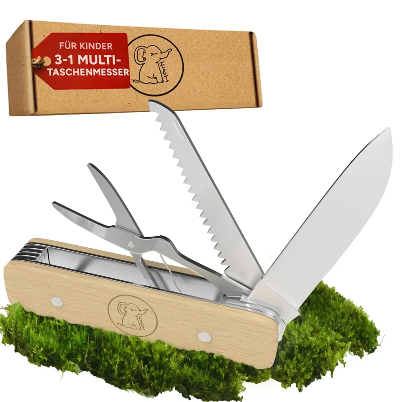 Eli® Taschenmesser für Kinder - erstes Kindertaschenmesser inkl Säge - Kindermesser - Schere - Multitool 3 in 1 Taschenwerkzeug - Werkzeug - Multifunktionswerkzeug