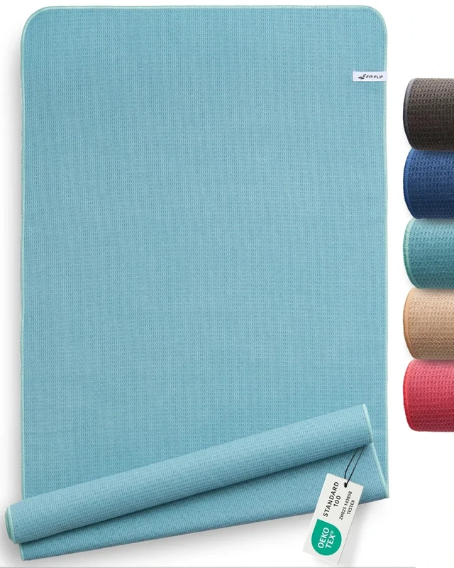 Fit-Flip Yoga Handtuch rutschfest mit Noppen - hygienische Auflage für Yogamatte - Yogatuch schnelltrocknend aus Mikrofaser für Sport Matte und Fitness - Pilates Handtücher (185 x 63 cm – Jade)