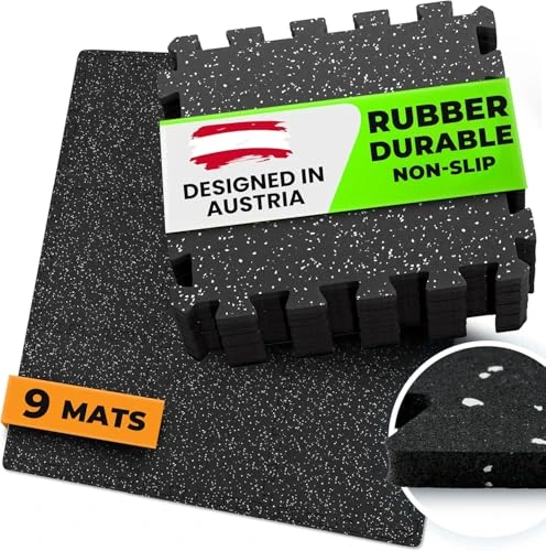 bemaxx Bodenschutzmatte Fitness – 18 Eva/Gummi-Matten im Set: Gym Fitnessgeräte Sportmatte Puzzlematte Laufbandmatte Fitnessmatte Unterlegmatte Sportgeräte Trainingsmatte Bodenmatte Gymnastikmatte