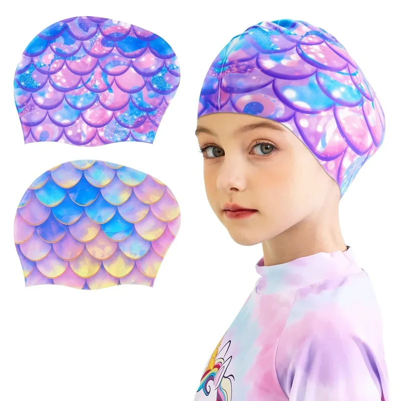 2 Stück Badekappe – Jungen und Mädchen, langlebige Silikon-Badekappe für langes und kurzes Haar