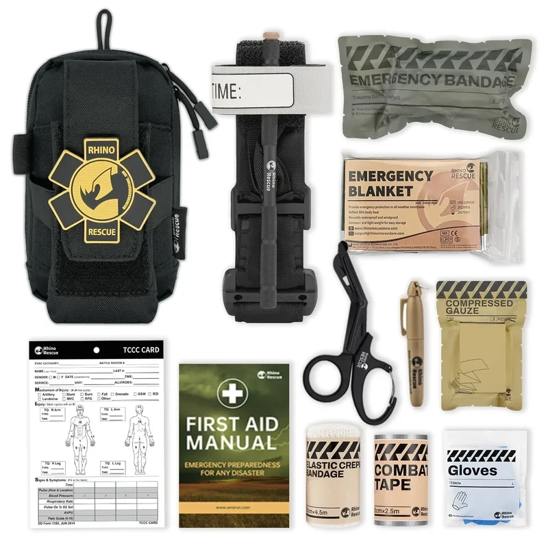 RHINO RESCUE EDC IFAK, Trauma-Kit, Molle Tactical Tasche, Trauma-Kit für Everyday Carry, Schwarz