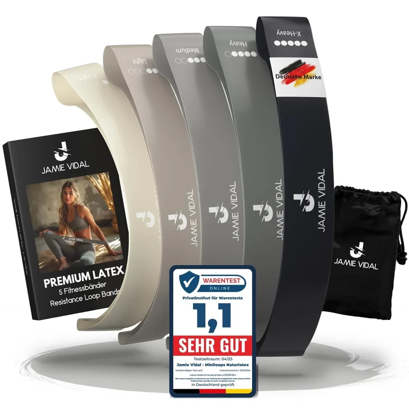 JAMIE VIDAL Fitnessbänder - Kurz, Premium Latex, Widerstandsbänder, Miniloops, Terrabänder, Fitness, kurz, Sport, Resistance Bands, Gymnastikband, Terraband, Workout, Band, Fitnessband, grau-beige