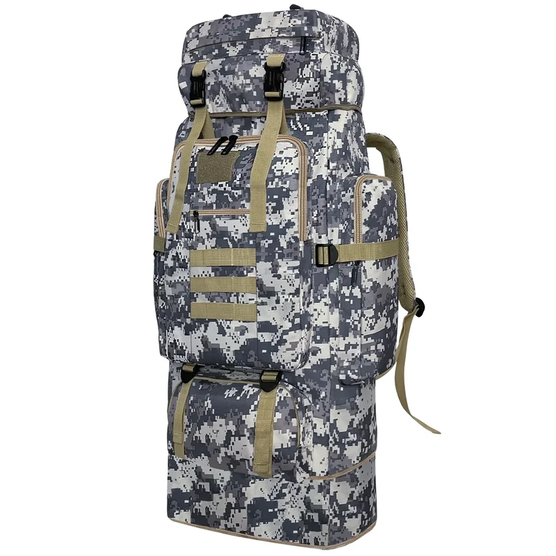 Vaupan Wanderrucksack, 100L großer Campingrucksack, erweiterbarer wasserdichter Molle-Rucksack, Outdoor-Sport-Reise-Tagesrucksack Militärischer taktischer Rucksack für Männer Frauen (City Camo)