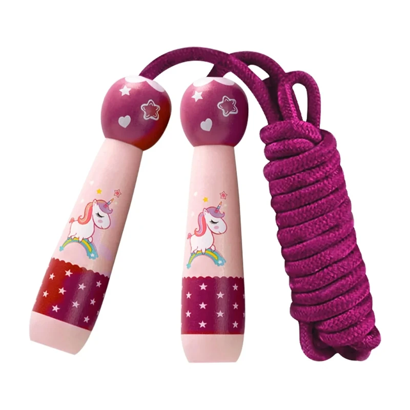 GAROMIA Springseil Kinder, 2.6M Verstellbare Kinder Springseil mit Holzgriff Baumwolle Seilspringen HüPfseil Kinder Einstellbar Springseil Sport für Kinder Seilspringen 4 6 7 8 Jahre (Dunkelrosa)