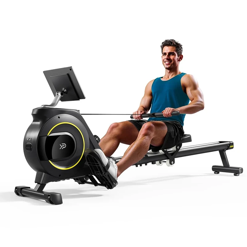 YPOO Rudergerät für Zuhause,Leise Rudergeräte Klappbar Magnetische,16 Widerstandsstufen,Upgrade Doppel-Slide-Rails,Rudermaschine LCD-Datenanzeige,Exklusiver APP,Belastbar bis160KG,Vertikal Verstaubar
