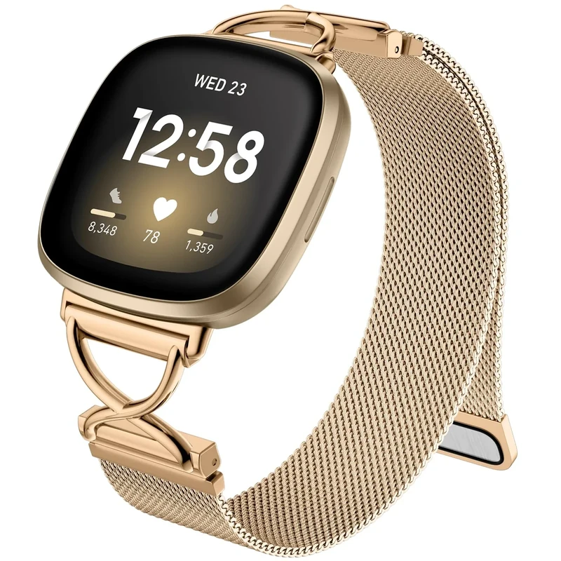 Charlam Metallarmband Kompatibel mit Fitbit Versa 4 Armband, Versa 3 Armbänder für Damen, Magnetisch Verstellbares Edelstahl Ersatzarmband für Fitbit Sense, Sense 2 Armband, RoséGold